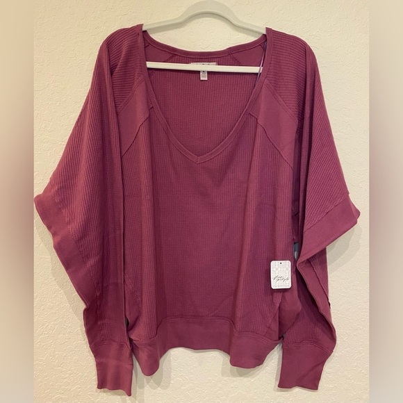 NWT Free People Santa Clara Thermal Slouchy Oversized V-neck Top Size M - Picture 3 of 10